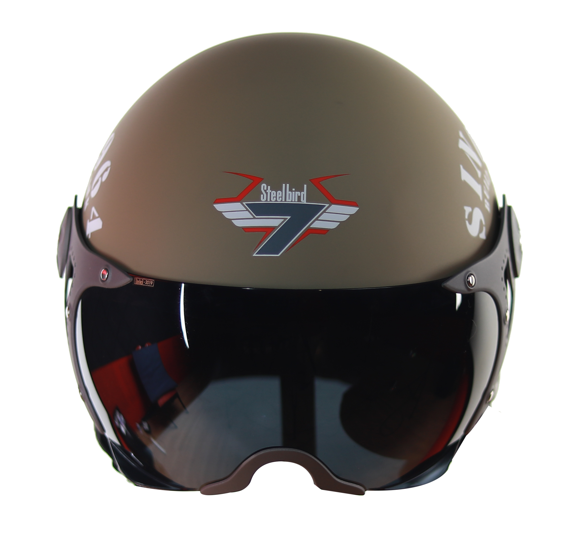 Steelbird SB-27 7Wings Tank Open Face Graphic Helmet (Matt Desert Storm Silver With Chrome Gold Visor)